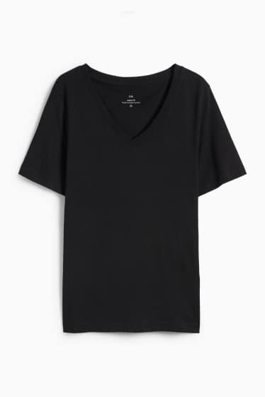 Dames - Basic T-shirt met V-hals - regular fit - zwart
