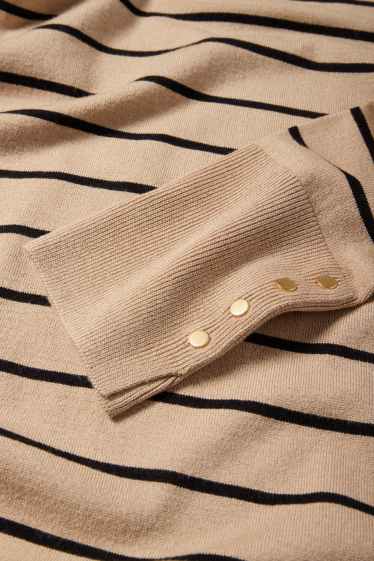 Femei - Rochie din tricot - cu dungi - bej