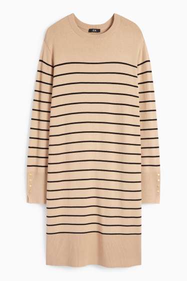 Femei - Rochie din tricot - cu dungi - bej