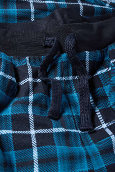 Heren - Flanellen pyjamabroek - geruit - donkerblauw