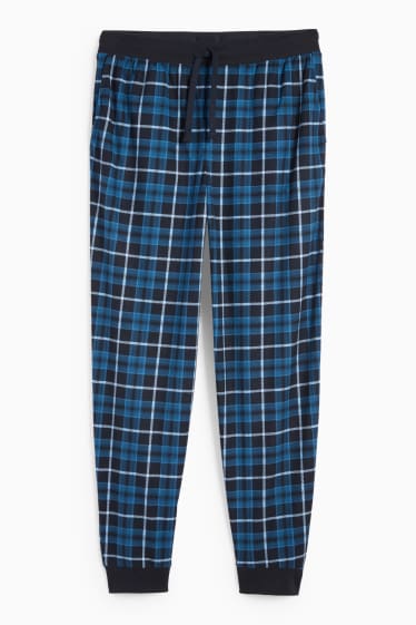 Heren - Flanellen pyjamabroek - geruit - donkerblauw