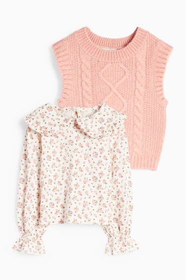 Kinder Mädchen - Set - Langarmshirt und Pullunder - 2 teilig - rosa