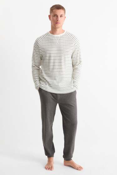 Heren - Pyjama - met structuur - crème wit