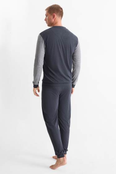 Heren - Pyjama - grijs / donkerblauw