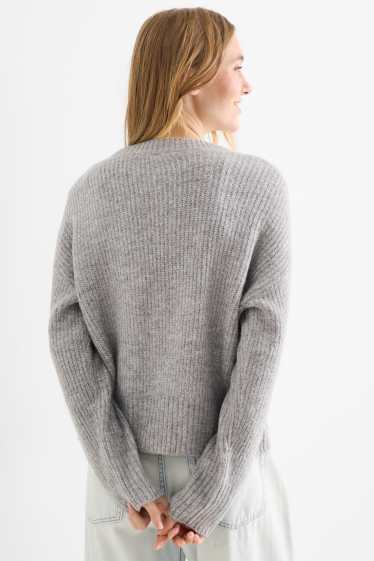 Women - Cardigan - ribbed - gray-melange