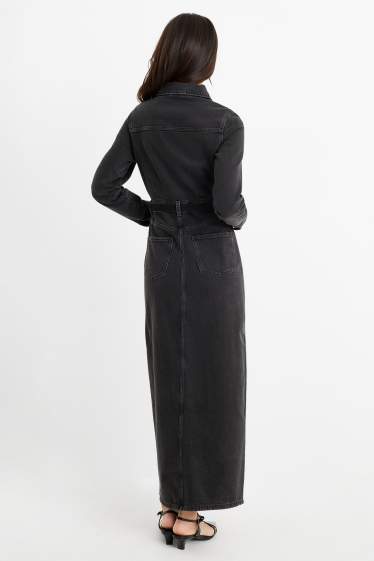 Women - Denim shirt dress with belt - denim-dark gray