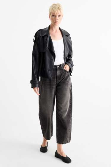 Damen - Barrel Jeans - High Waist - dunkeljeansgrau