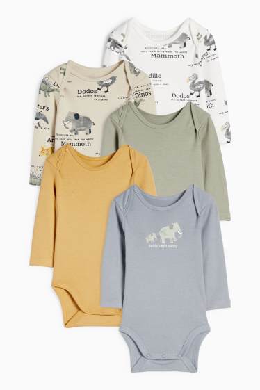 Unisex - Multipack 5 ks - motivy dinosaurů, mamutů a divokých zvířátek - body pro miminka - zelená