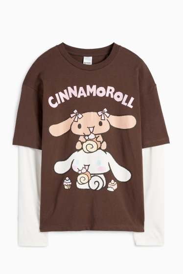 Niños: niñas - Cinnamoroll - camiseta de manga larga - look 2 en 1 - marrón oscuro