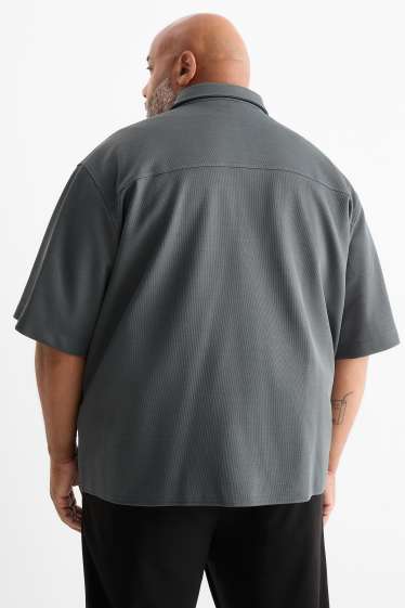 Men - Shirt - relaxed fit - lapel collar - textured - dark gray
