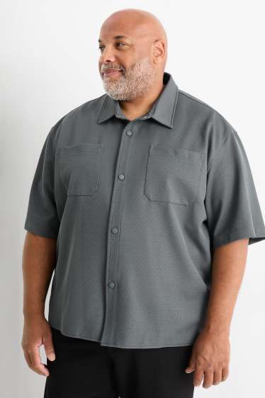 Men - Shirt - relaxed fit - lapel collar - textured - dark gray