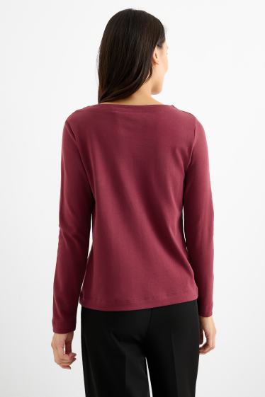 Damen - Multipack 2er - Basic-Langarmshirt - bordeaux / schwarz