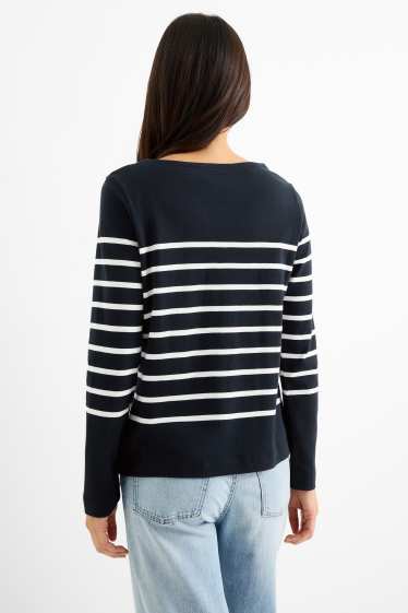 Damen - Multipack 2er - Basic-Langarmshirt - dunkelblau / weiß