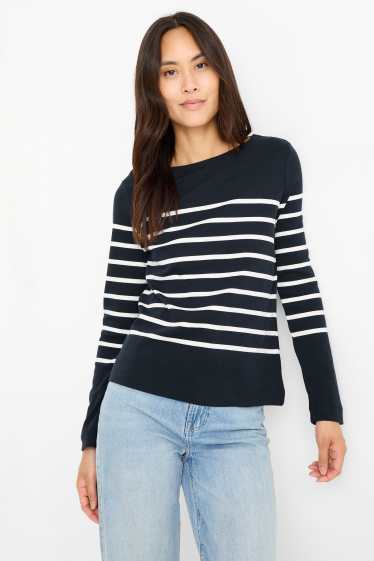 Damen - Multipack 2er - Basic-Langarmshirt - dunkelblau / weiß