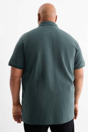 Herren - Strick-Poloshirt - Regular Fit - strukturiert - dunkelgrün