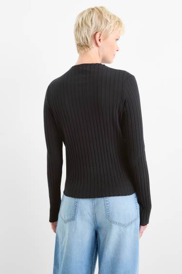 Femei - Tricou cu mânecă lungă basic - reiat - negru