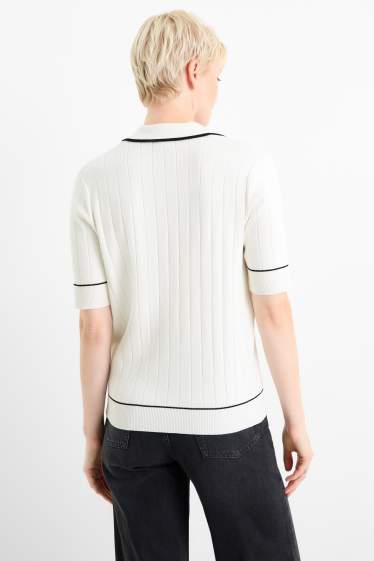 Donna - Maglione - a maniche corte - a coste - bianco