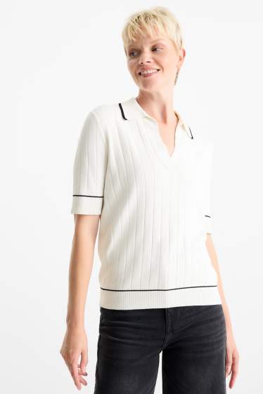 Donna - Maglione - a maniche corte - a coste - bianco