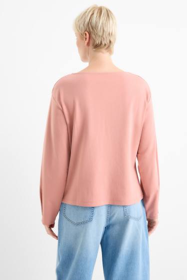 Femei - Tricou cu mânecă lungă - roz închis