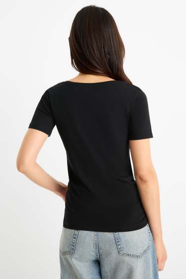 Damen - T-Shirt - Slim Fit - schwarz
