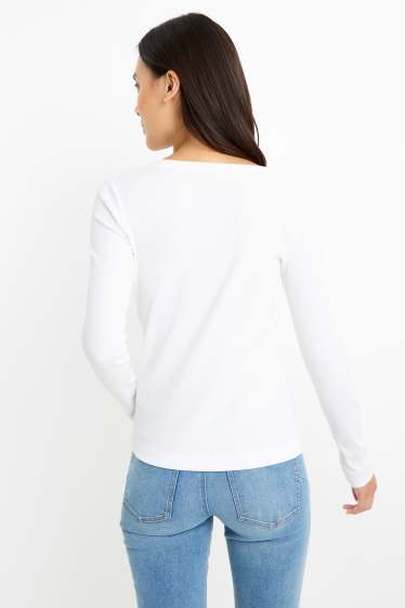 Damen - Basic-Henley-Shirt - Slim Fit - gerippt - weiss