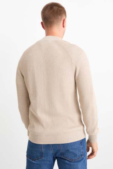 Hommes - Gilet en maille - finition côtelée - beige