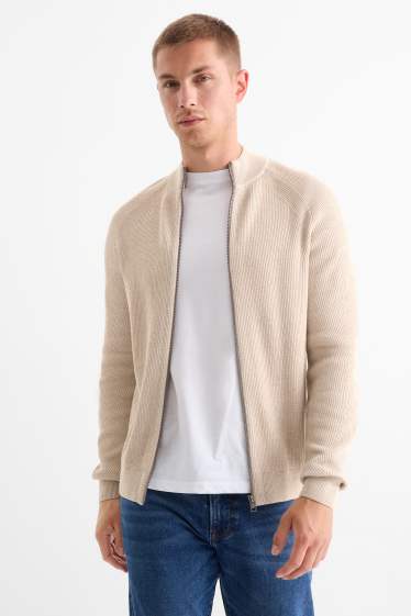 Hommes - Gilet en maille - finition côtelée - beige