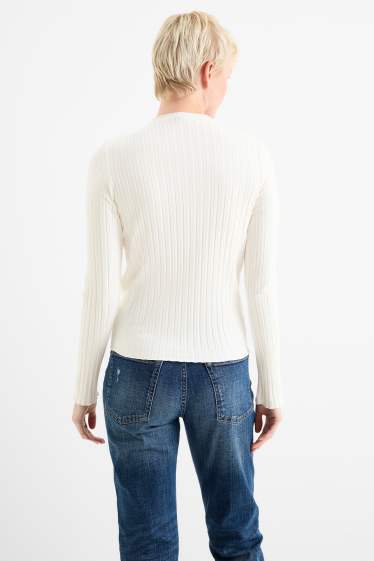 Femei - Tricou cu mânecă lungă basic - reiat - alb-crem