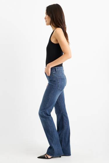 Femei - Flared jeans - talie medie - denim-albastru