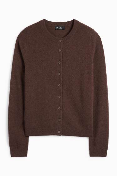 Damen - Kaschmir-Strickjacke - dunkelbraun