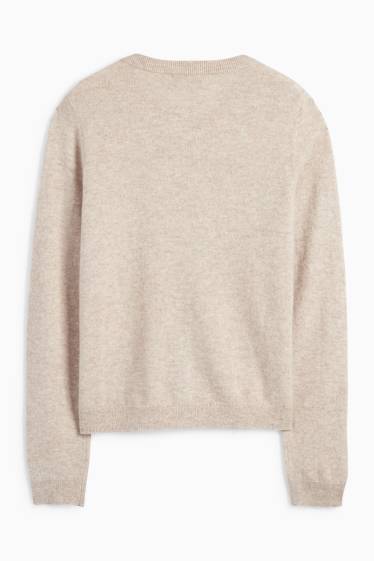 Damen - Kaschmir-Strickjacke - hellbeige
