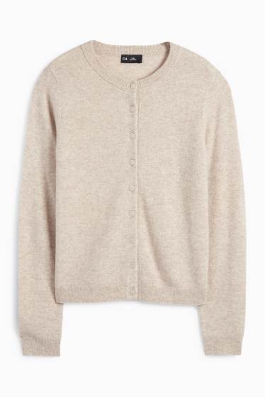 Damen - Kaschmir-Strickjacke - hellbeige