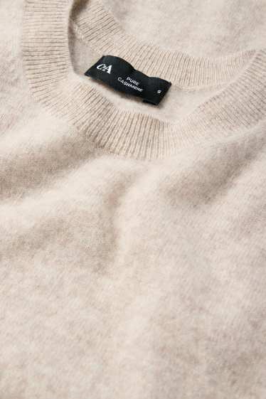 Damen - Kaschmir-Strickpullover - kurzarm - hellbeige