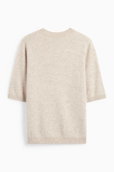 Damen - Kaschmir-Strickpullover - kurzarm - hellbeige