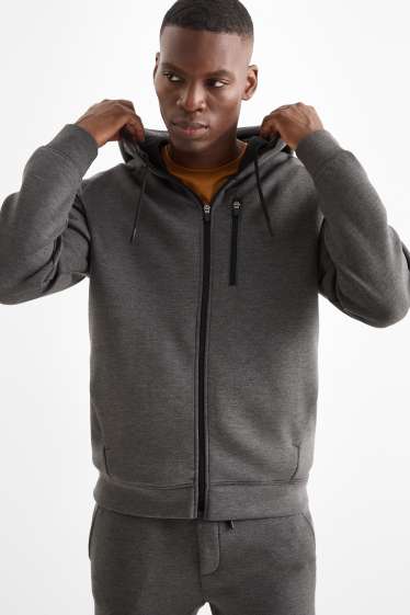 Heren - Sportvest met capuchon - donkergrijs-mélange