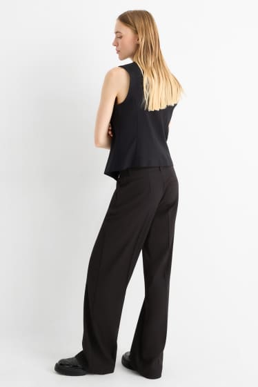 Women - Cloth trousers - low waist - wide leg - black