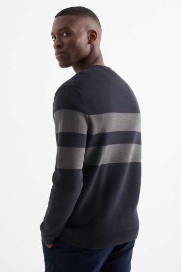 Uomo - Maglione - a righe - tramato - blu scuro