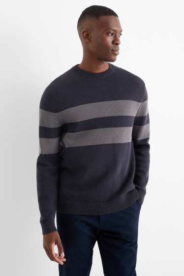 Uomo - Maglione - a righe - tramato - blu scuro