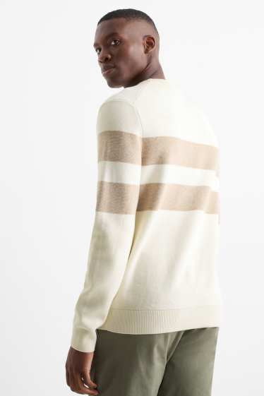 Herren - Pullover - gestreift - strukturiert - cremeweiß