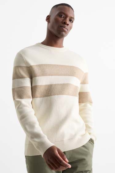 Herren - Pullover - gestreift - strukturiert - cremeweiß