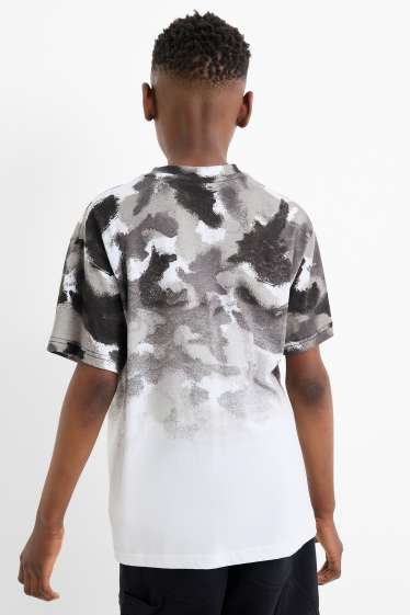 Kinder Buben - Kurzarmshirt - gemustert - grau