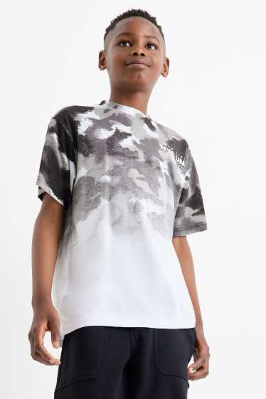 Kinder Buben - Kurzarmshirt - gemustert - grau