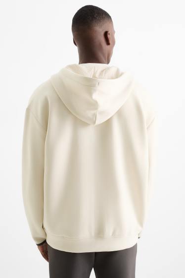Heren - Sportvest van sweatstof met capuchon - crème wit