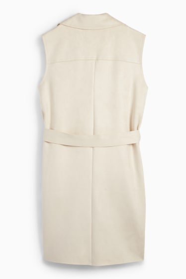 Damen - Lange Weste - Regular Fit - Velourslederimitat - hellbeige