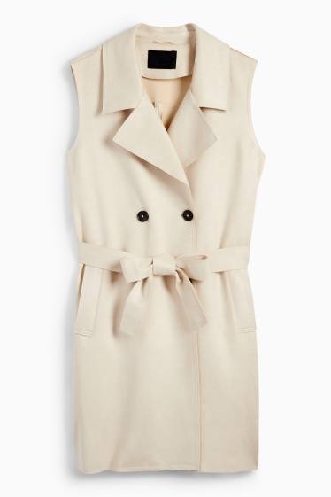 Damen - Lange Weste - Regular Fit - Velourslederimitat - hellbeige