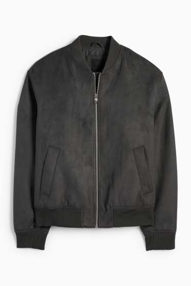 Herren - Bomberjacke - Velourslederimitat - dunkelgrau
