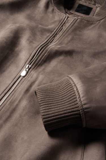 Hommes - Blouson aviateur - faux suède - taupe