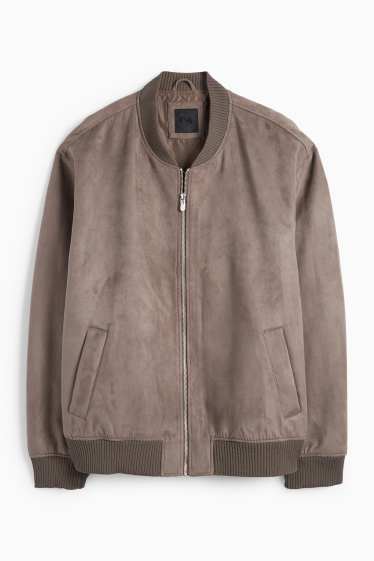 Hommes - Blouson aviateur - faux suède - taupe