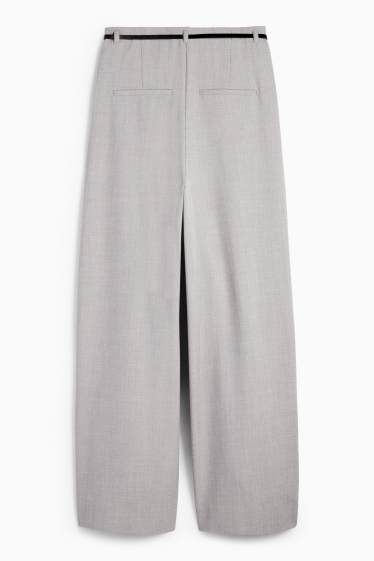 Femmes - Pantalon en toile avec ceinture - high waist - wide leg - gris clair