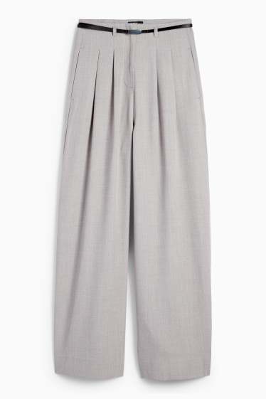 Femmes - Pantalon en toile avec ceinture - high waist - wide leg - gris clair